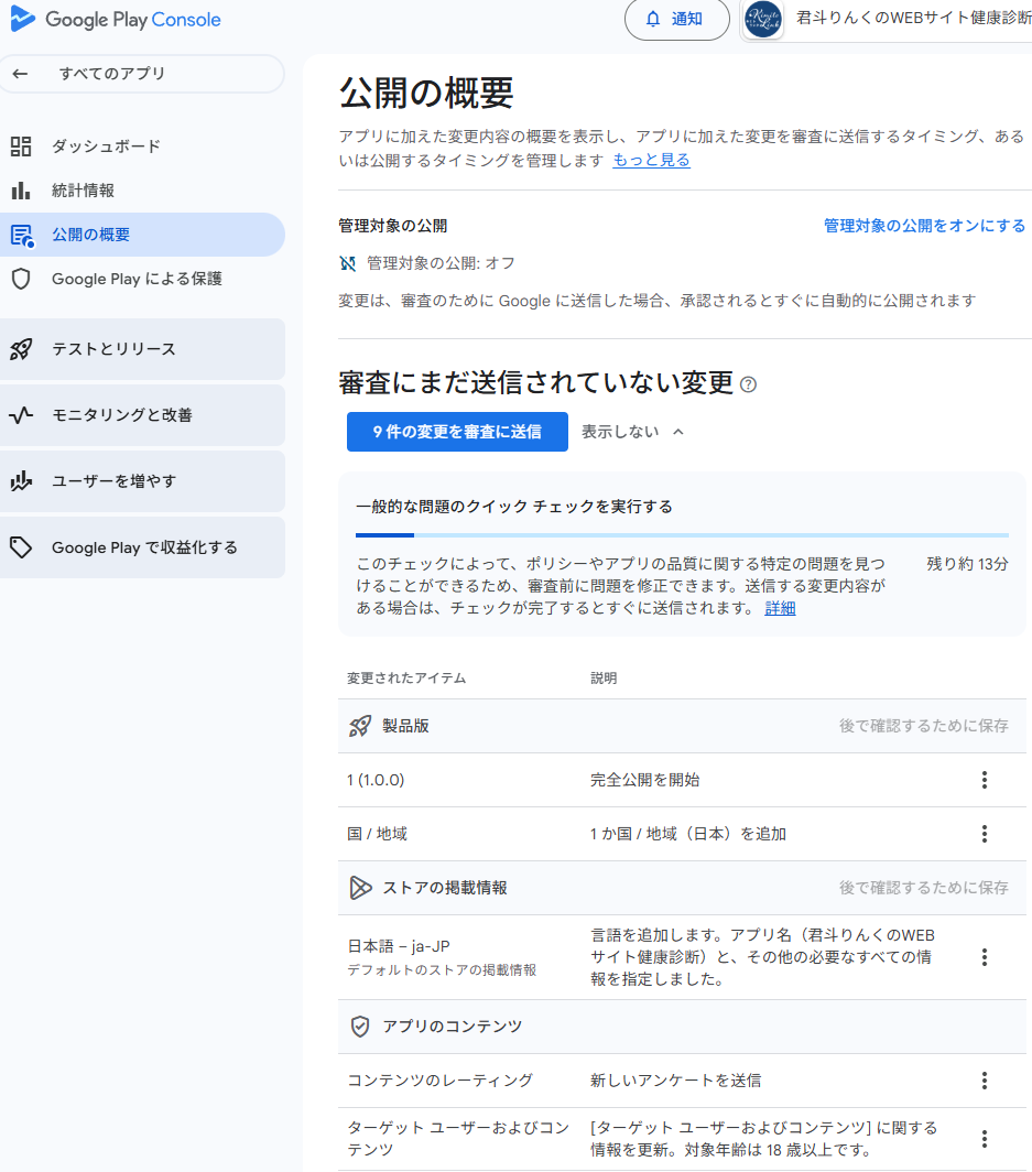 公開の概要 審査送信ボタン